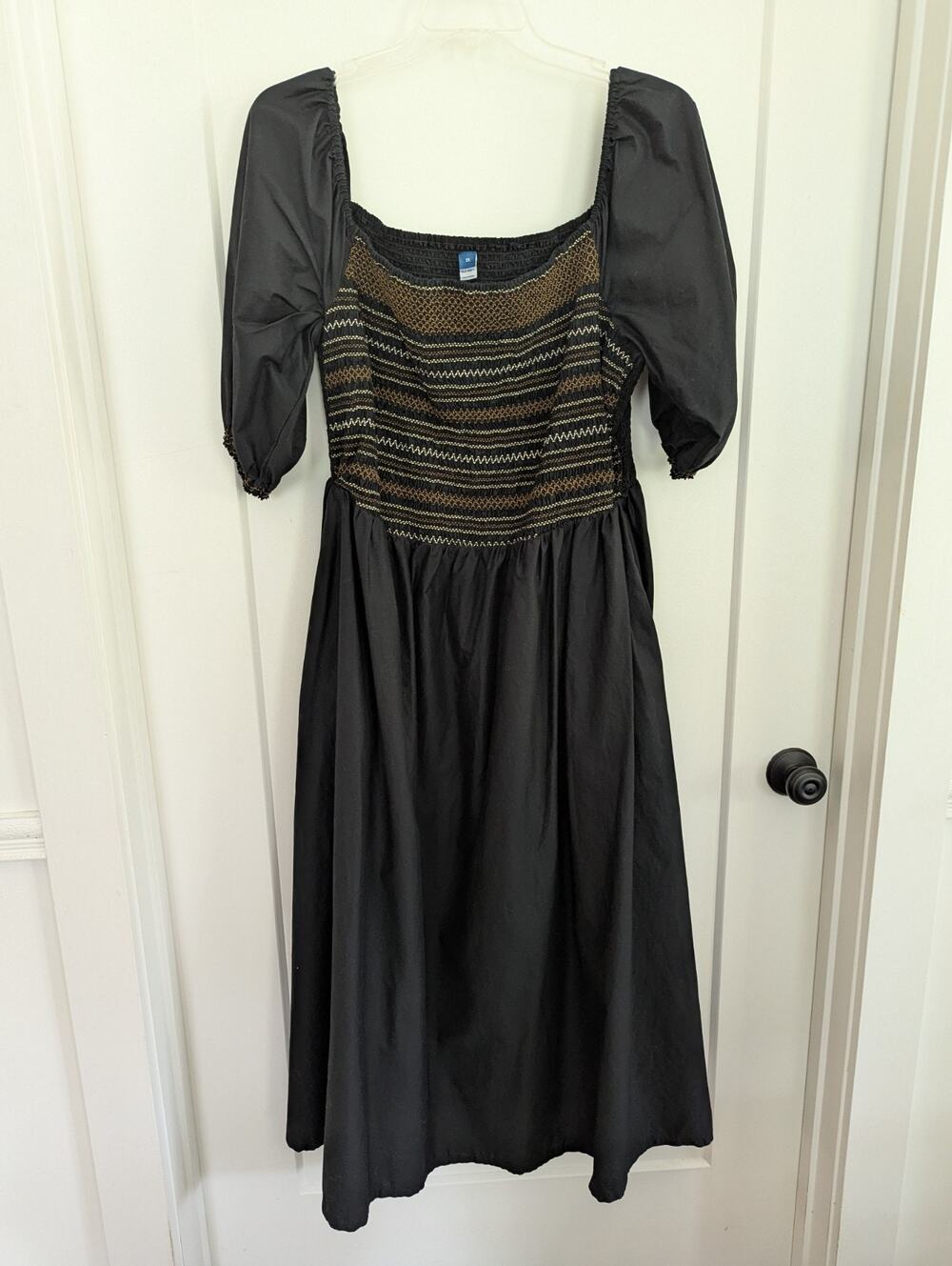 Old Navy Womens 3X Black Peasant Sleeve Smocked Cotton Summer Dress Boho EUC
